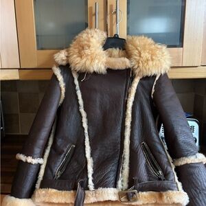 Brown Leather Jacket with Shearling Lining